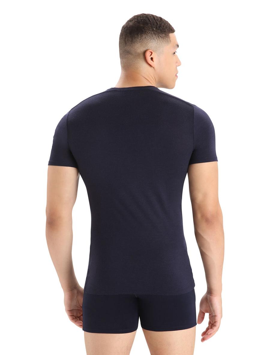 Midnight Navy Men's Icebreaker Merino Anatomica Short Sleeve Crewe T-Shirt Underwear | USA 1301GSOL